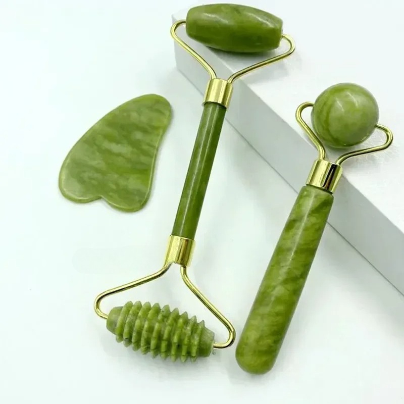 Reflexology Foot Roller - 天然翡翠ローラーマッサージ器、スクレイピングボード、フットマッサージローラー、フェイシャルリフティングとアンチエイジングのダブルヘッドスクレイピング翡翠石