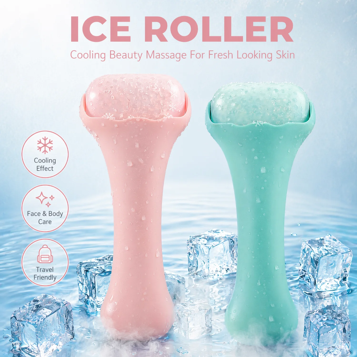 Ice Roller Face Cold - アイスローラー美顔器 冷却フェイスローラー 美容マッサージスティック 冷療法スキンケアツール 女性用 顔と体用