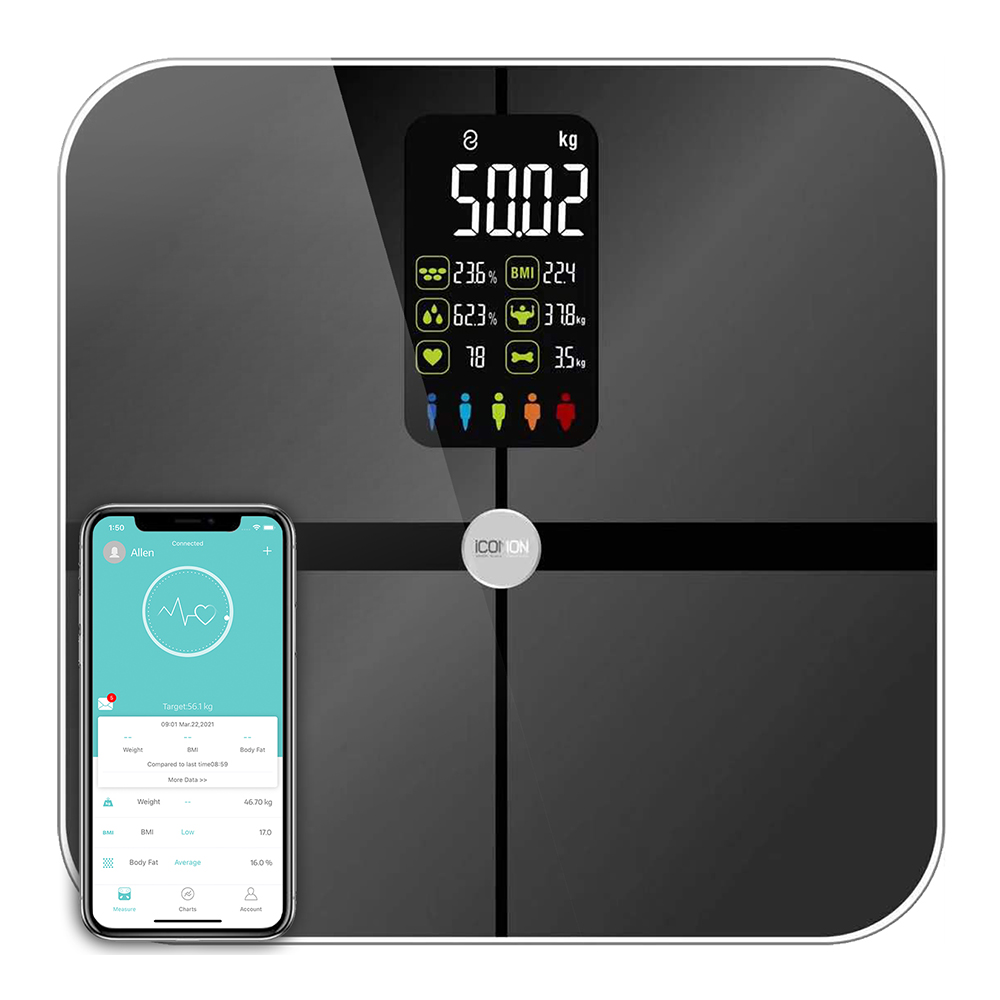 Digital Body Weight Scale - デジタルBluetooth体重計 - 高精度体脂肪率・BMIアナライザー、大型ディスプレイ付き健康モニタリング用体重計