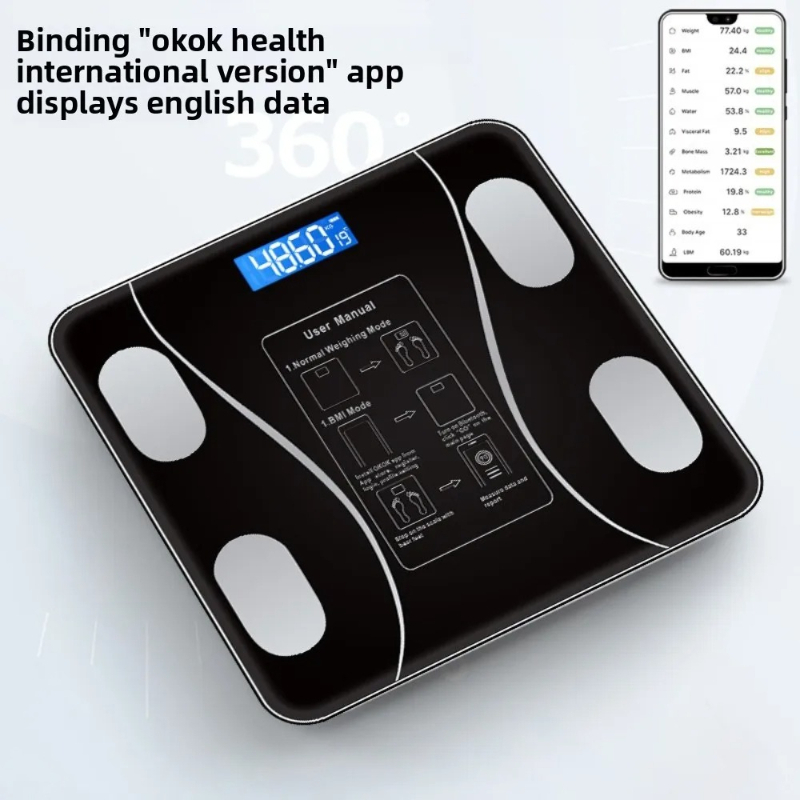 26×26cm充電式スマート体脂肪計、アプリ対応LCDディス - Digital Body Weight Scale のレビューと価格