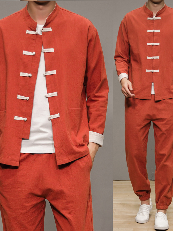 中国風の綿麻の唐服男性用伝統的なヘルスケアセンター禅瞑想長袖 - Health & Wellness Unlimited のレビューと価格