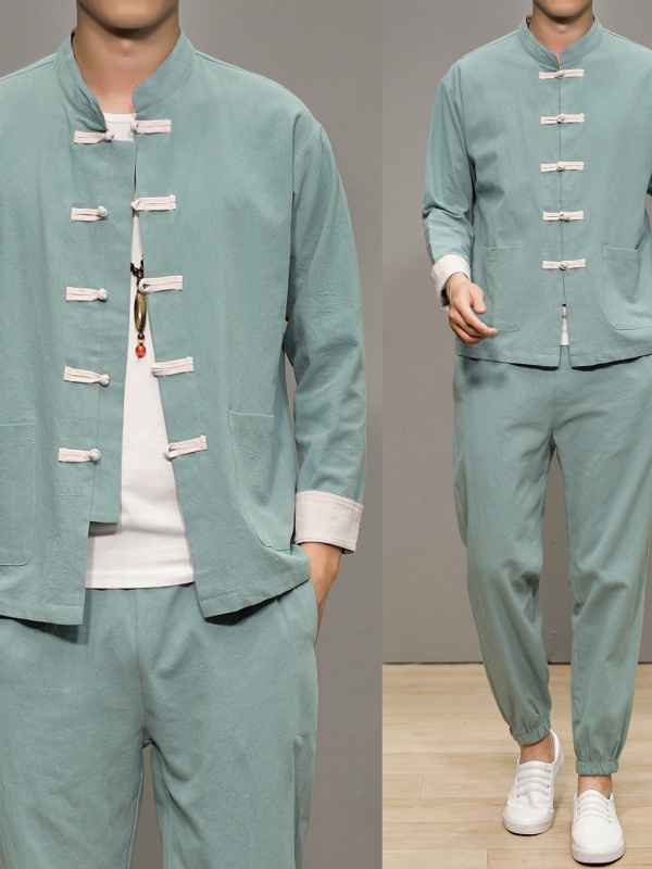 中国風の綿麻の唐服男性用伝統的なヘルスケアセンター禅瞑想長袖 - Health & Wellness Unlimited のレビューと価格