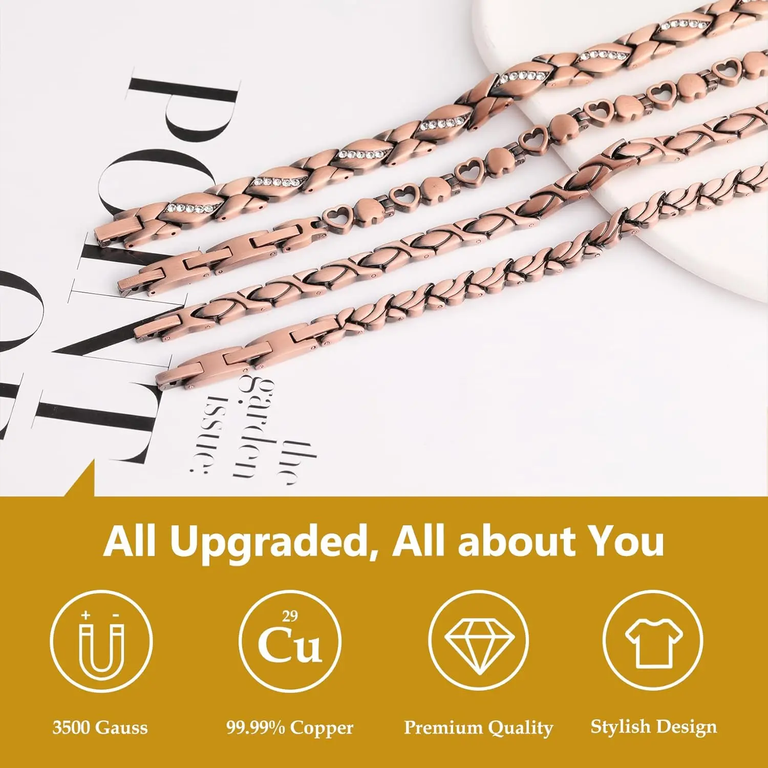 ARADOO 女性用純銅磁気ブレスレット – 99.99%  - Health Wellness Bracelet のレビューと価格