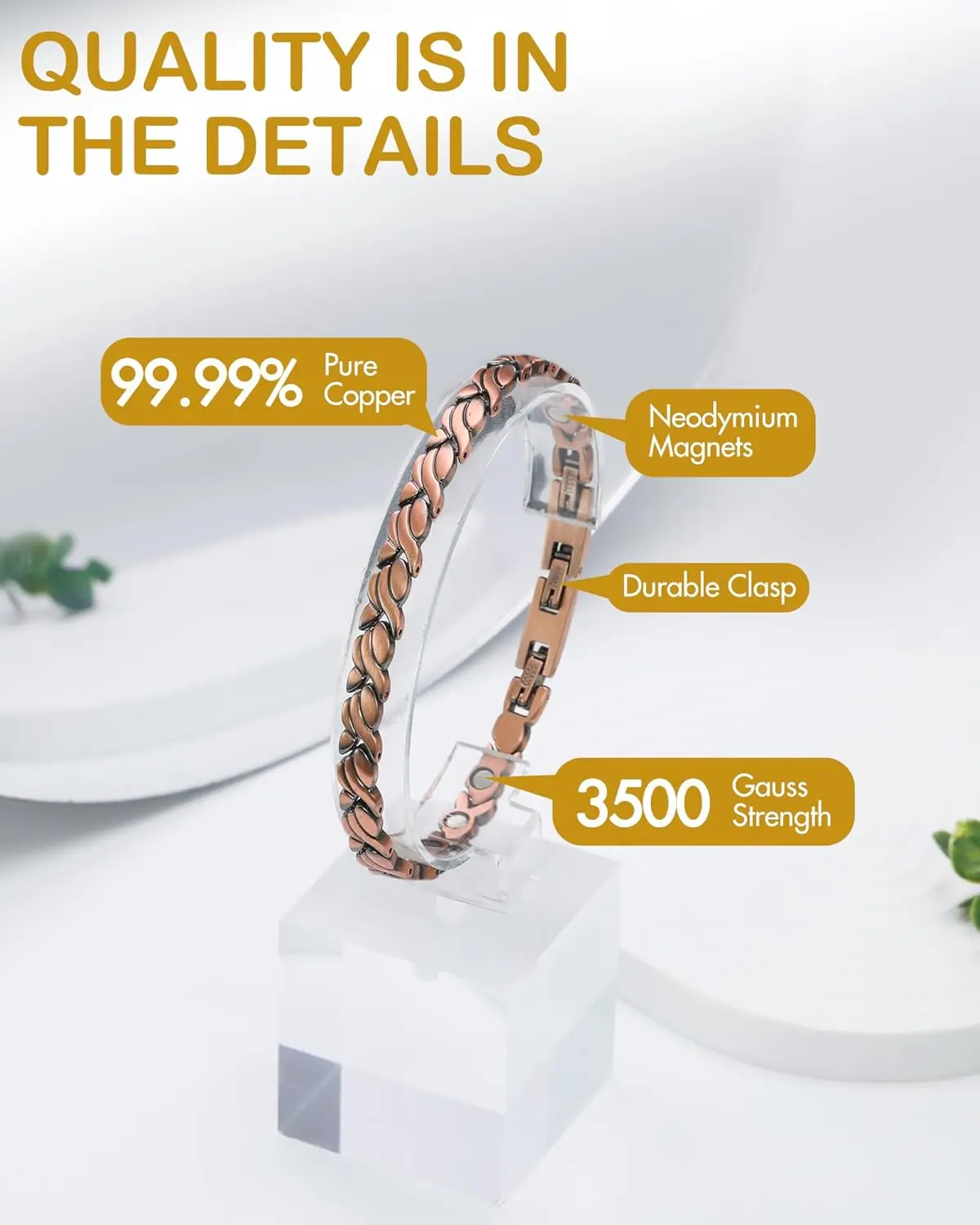 ARADOO 女性用純銅磁気ブレスレット – 99.99%  - Health Wellness Bracelet のレビューと価格